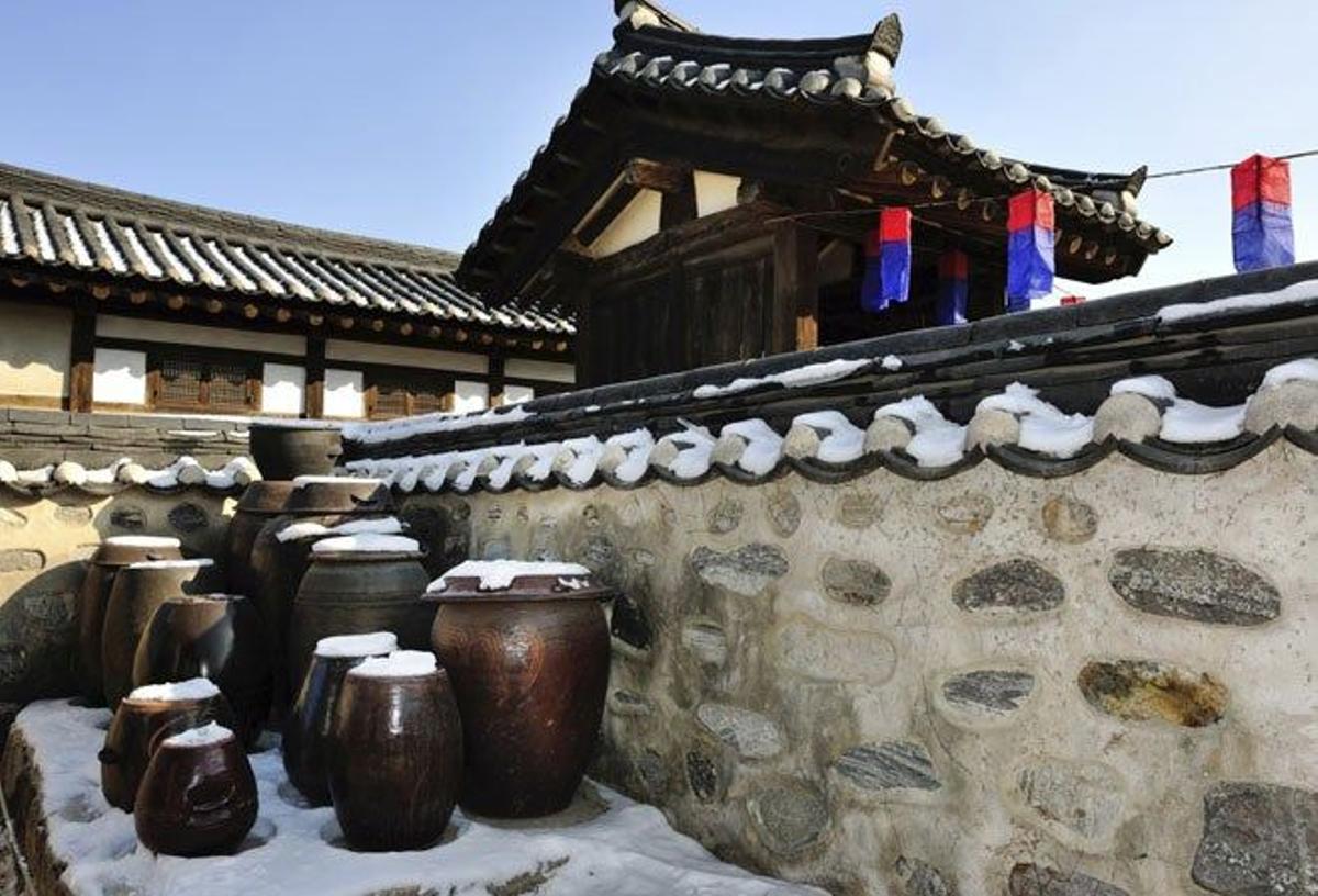 Edificios tradicionales en Seúl, Corea del Sur.