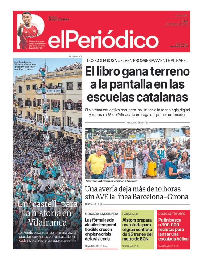 La portada de EL PERIÓDICO del 31 de agosto de 2026