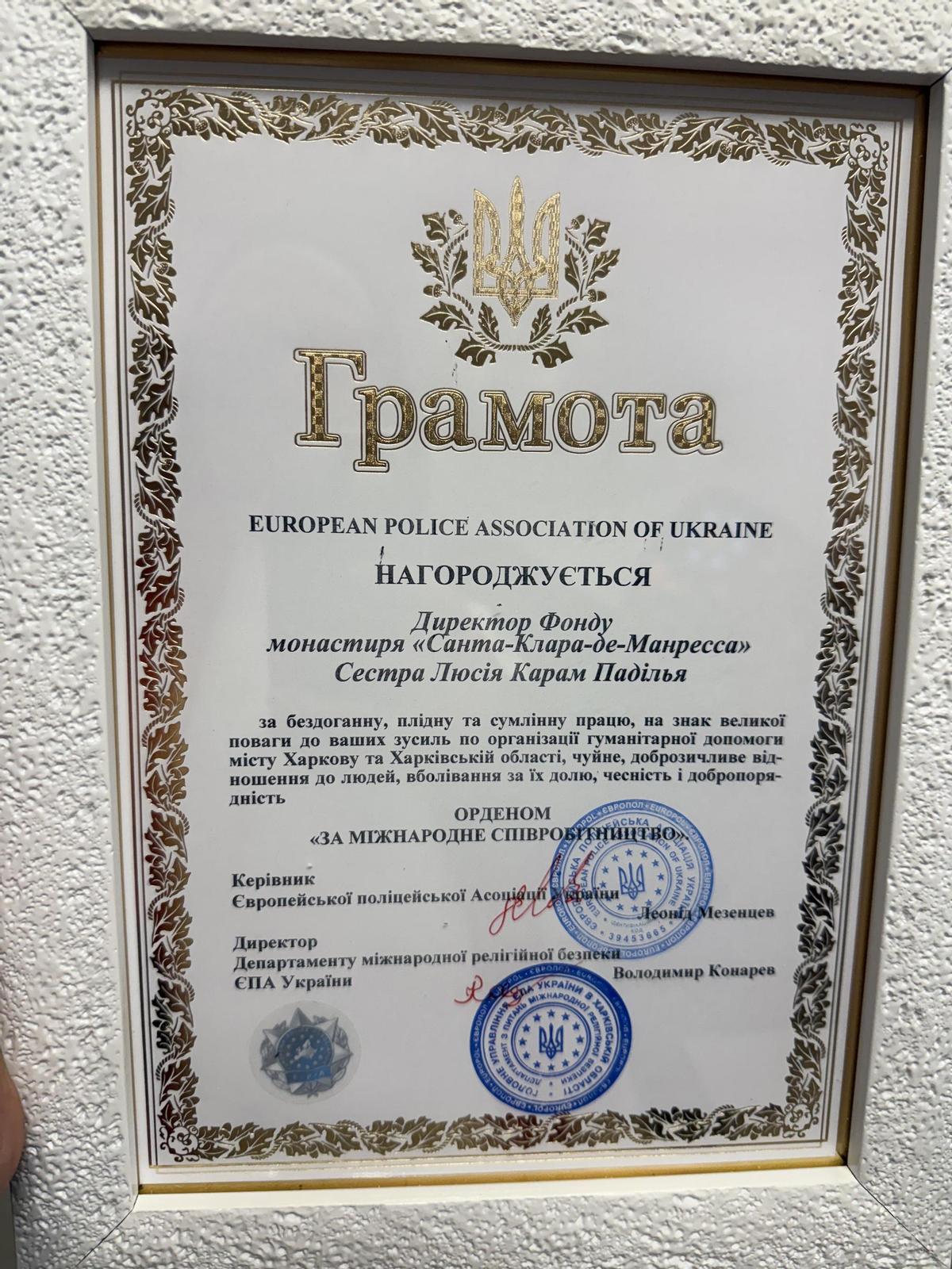 El reconeixement que van lliurar a sor Lucía