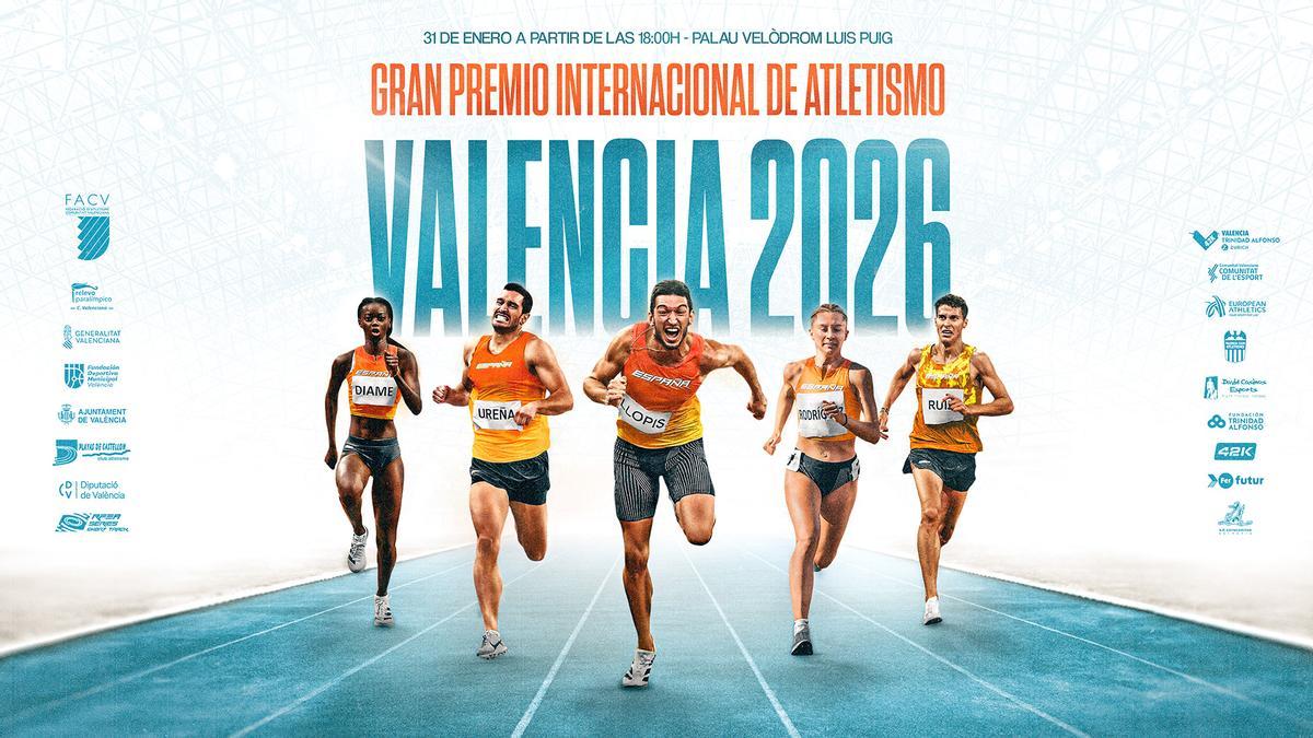 El cartel anunciador del GP Ciudad de Valencia con Quique Llopis en el centro