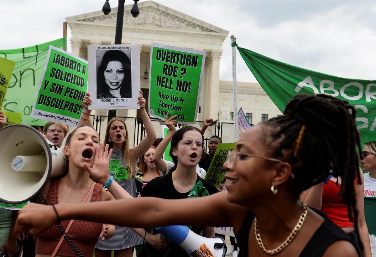 Abortion rights supporters demonstrate outside the United States Supreme Court, in Washington