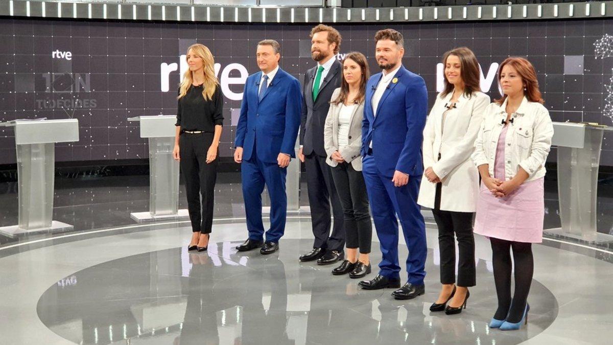 Los portavoces de los siete partidos que participaron en el debate de TVE