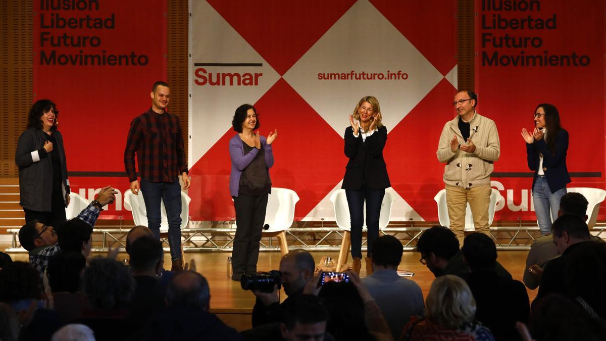 Yolanda Díaz, el pasado mes de diciembre, en la presentación de Sumar en Zaragoza.