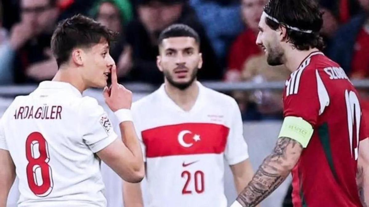 Arda Güler, jugador turco del Real Madrid, manda callar a Szoboszlai, húngaro del Liverpool.