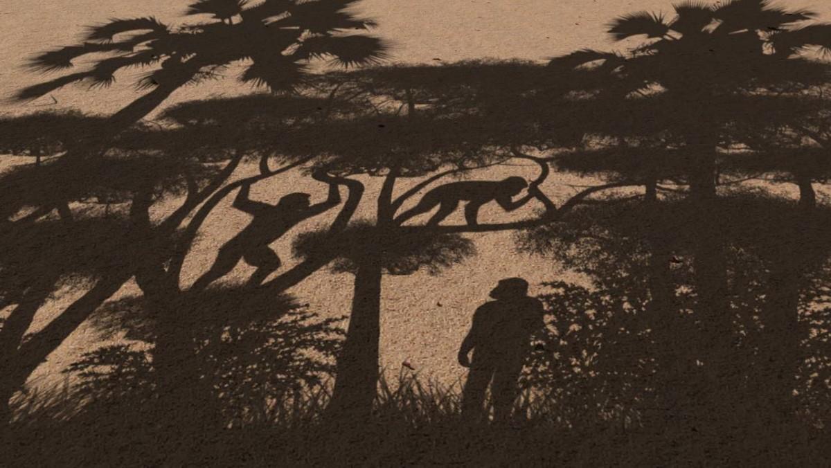 Representación artística de los primeros homínidos que aprendieron a caminar erguidos.