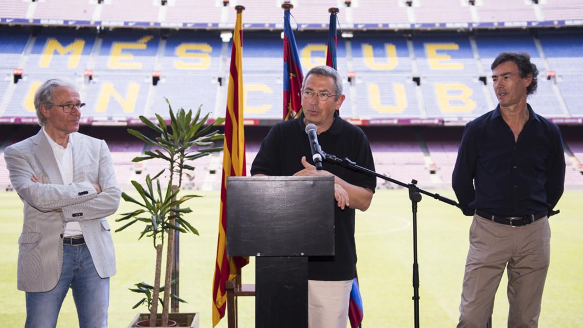 Alfonseda, Vilanova y Moratalla, en el acto de este viernes en el Camp Nou