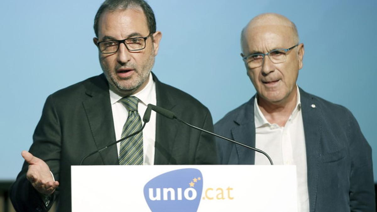 Ramon Espadaler y Josep Antoni Duran i Lleida este miércoles durante la presentación de la lista electoral de UDC.