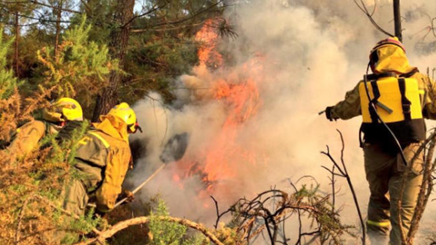 Operarios trabajando en el incendio de Lobios. // @BrifLaza