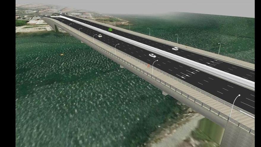 Recreación virtual del puente de A Pasaxe ampliado, realizada por Fomento.