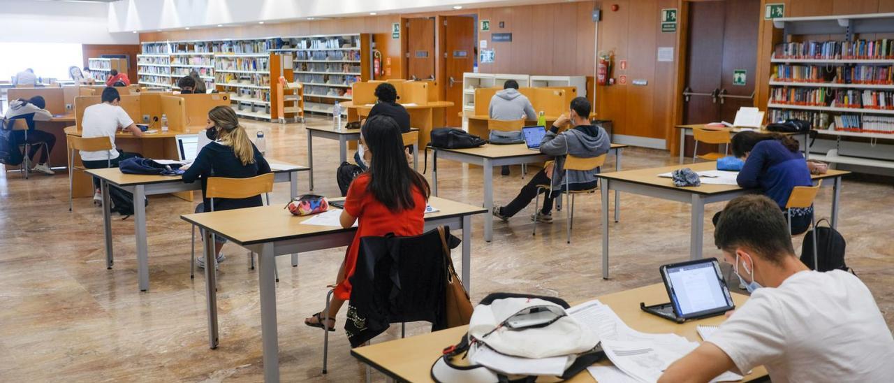 Jóvenes estudian para preparar el examen de la EBAU en una biblioteca de Gran Canaria. | | JOSÉ CARLOS GUERRA
