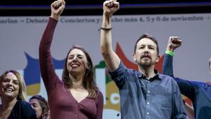 Pablo Iglesias e Irene Montero, en un acto de Podemos.