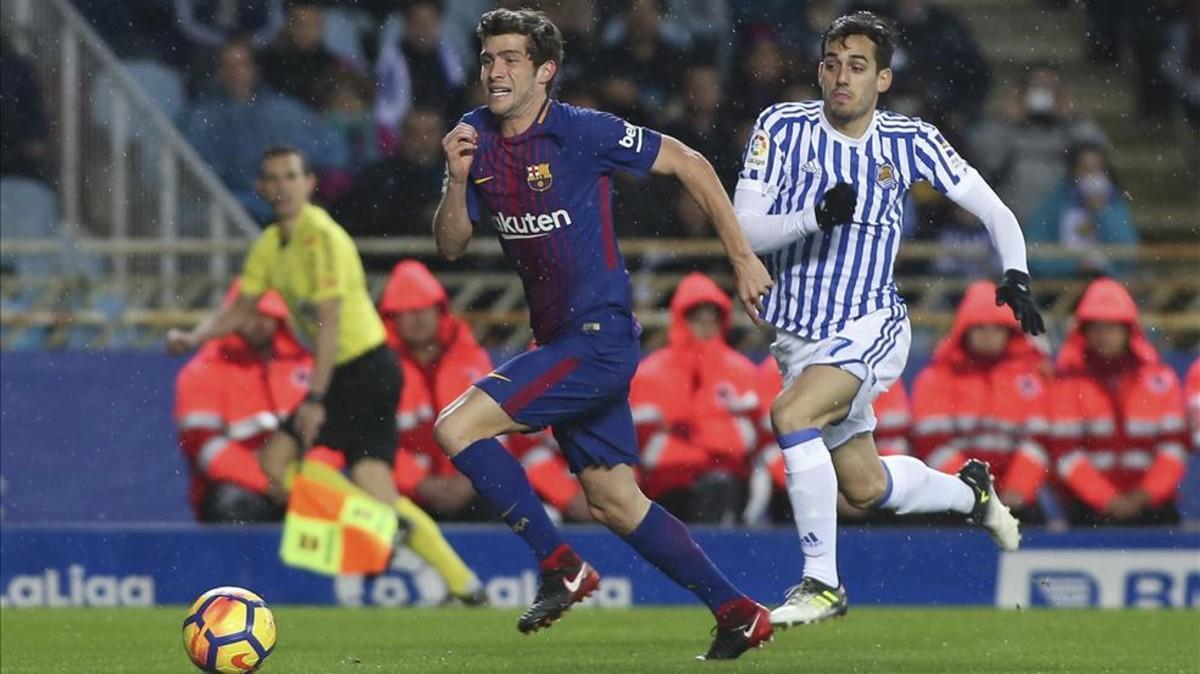 Sergi Roberto durante el partido contra el Espanyol