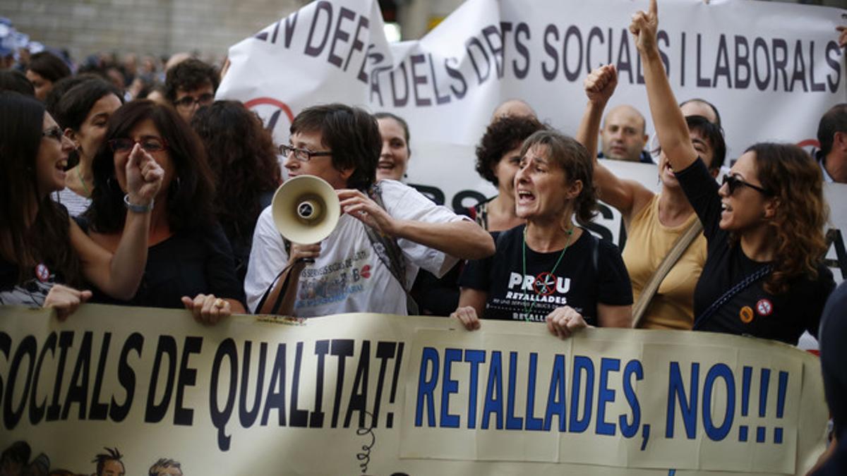 Protesta de funcionarios municipales en Barcelona, en octubre.