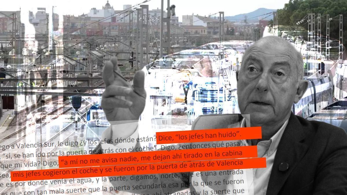 Fragmento de la declaración del maqunista, con el gerente de FGV, Alfonso Novo, de fondo.