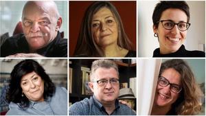 De izquierda a derecha y de arriba a abajo: Martín Caparrós, Olga Merino, Eva Baltasar, Almudena Grandes, José María Micó y Ada Castells.