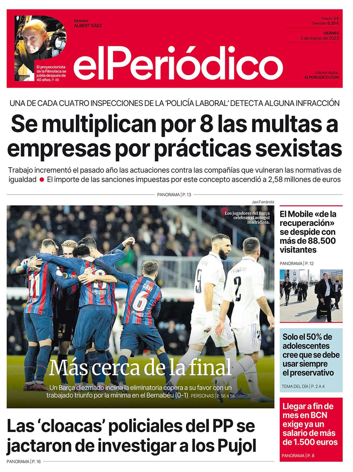 La portada d’EL PERIÓDICO del 3 de març del 2023