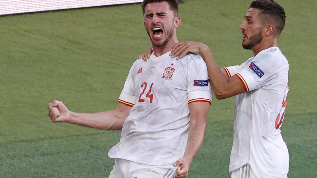 Laporte marca el segundo gol de España ante Eslovaquia.