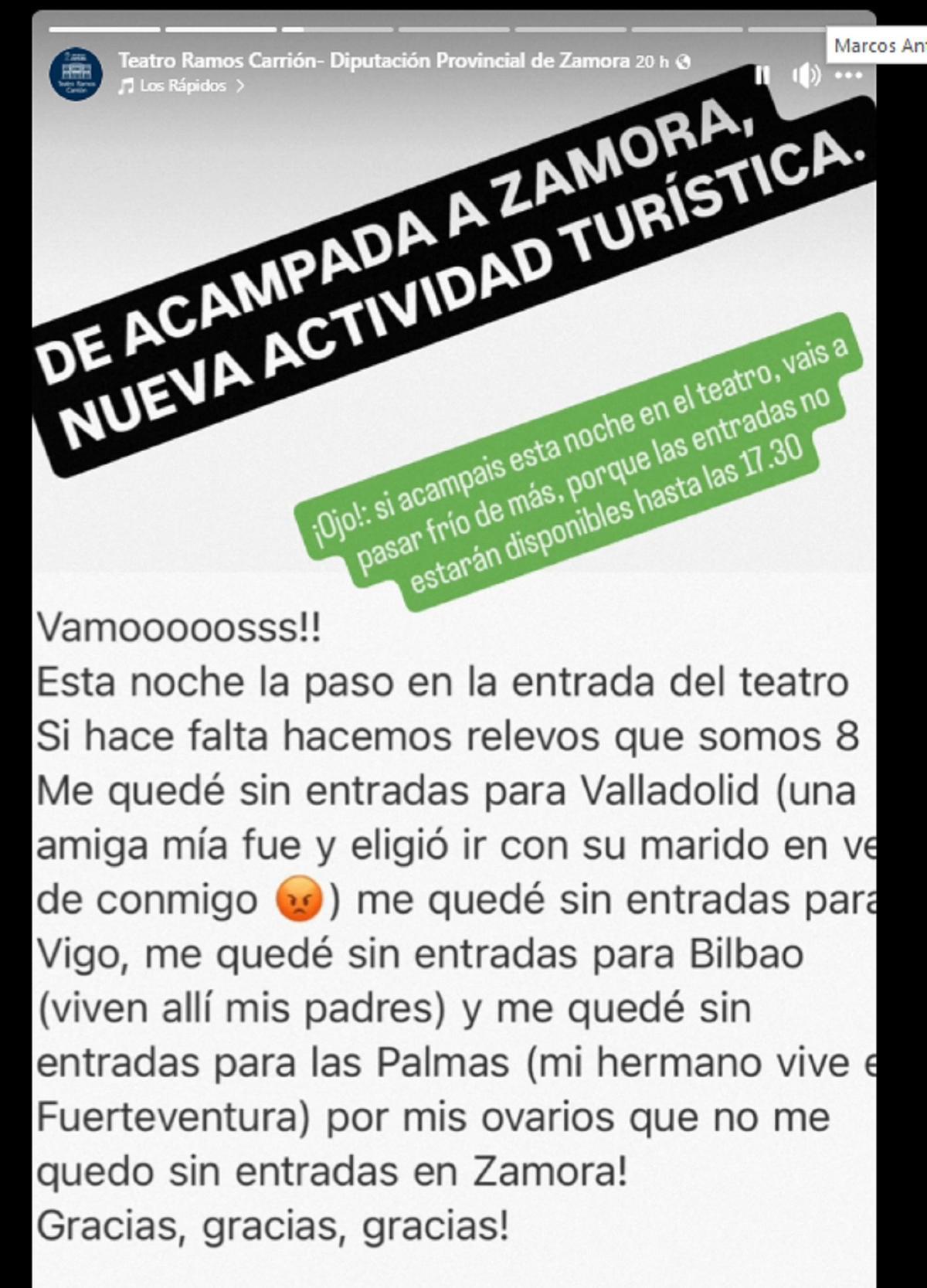 Mensaje de una persona aficionada a los espectáculos de Juan Dávila.