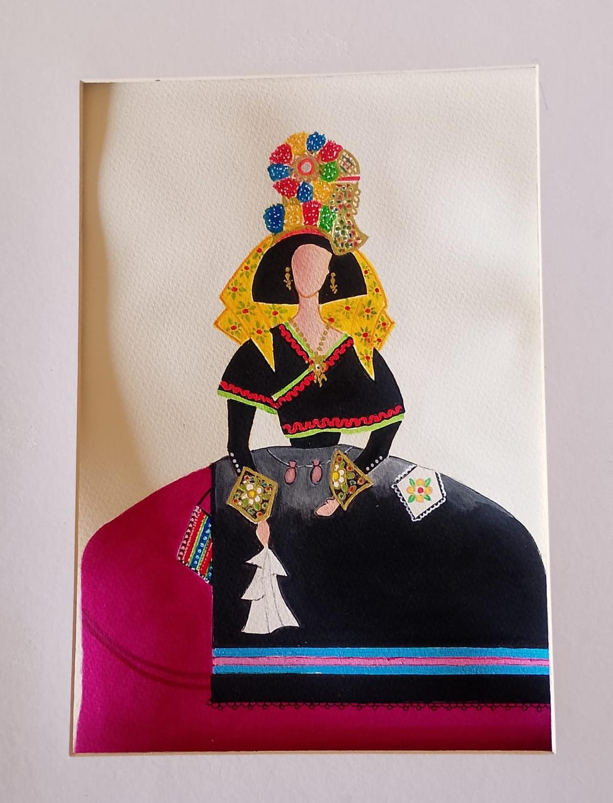 Una de las Meninas reinterpretadas por Jesús María Santos, ataviada con el traje típico de Torrejoncillo.