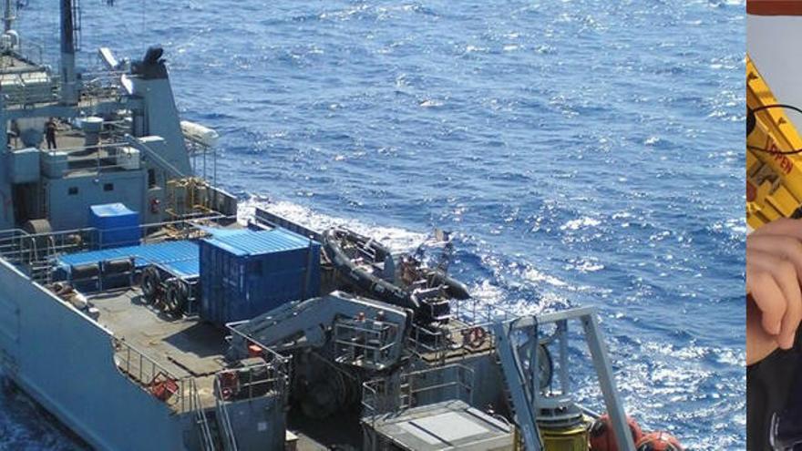 El buque Neptuno de la Armada rescata el cadáver del piloto de la avioneta antiincendios hundida en aguas de Pollença