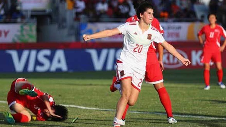 Lucía García celebra su gol a Corea del Norte.