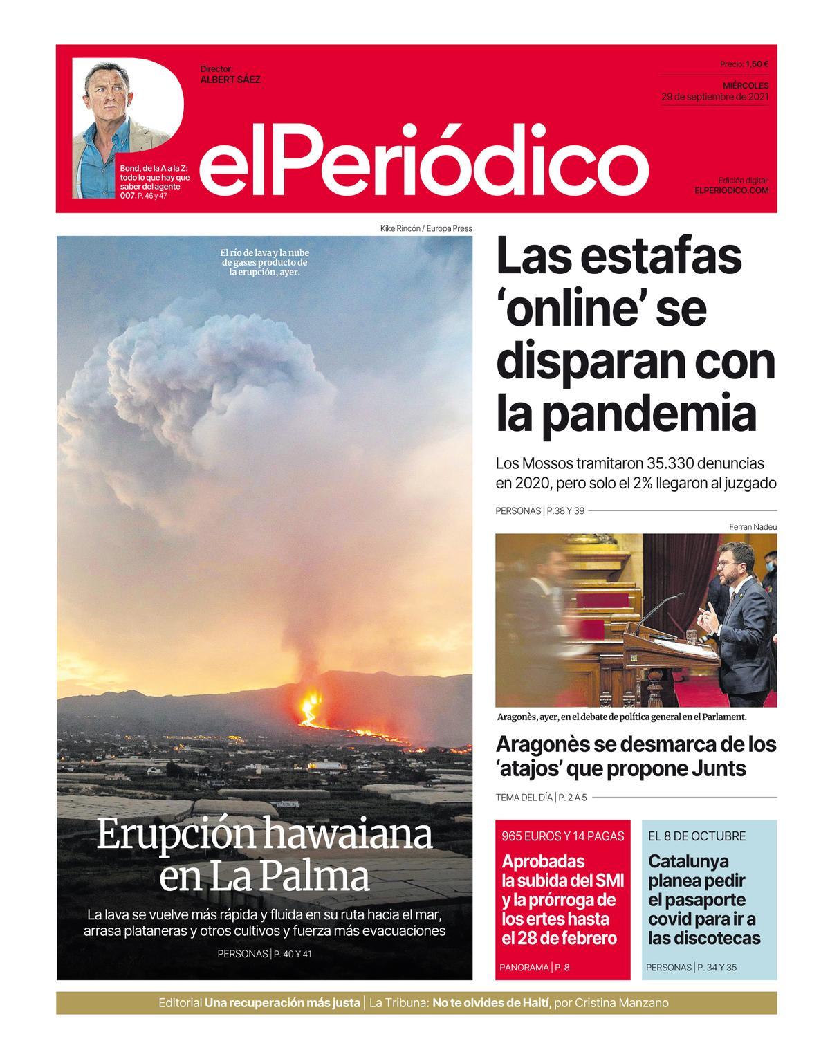 La portada d’EL PERIÓDICO del 29 de setembre del 2021