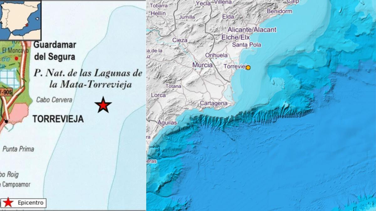 Epicentro del terremoto en la costa de Torrevieja registrado esta mañana