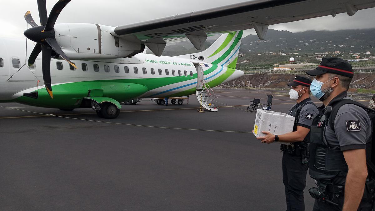 Envío de vacunas contra el coronavirus en un avión de Binter Canarias.