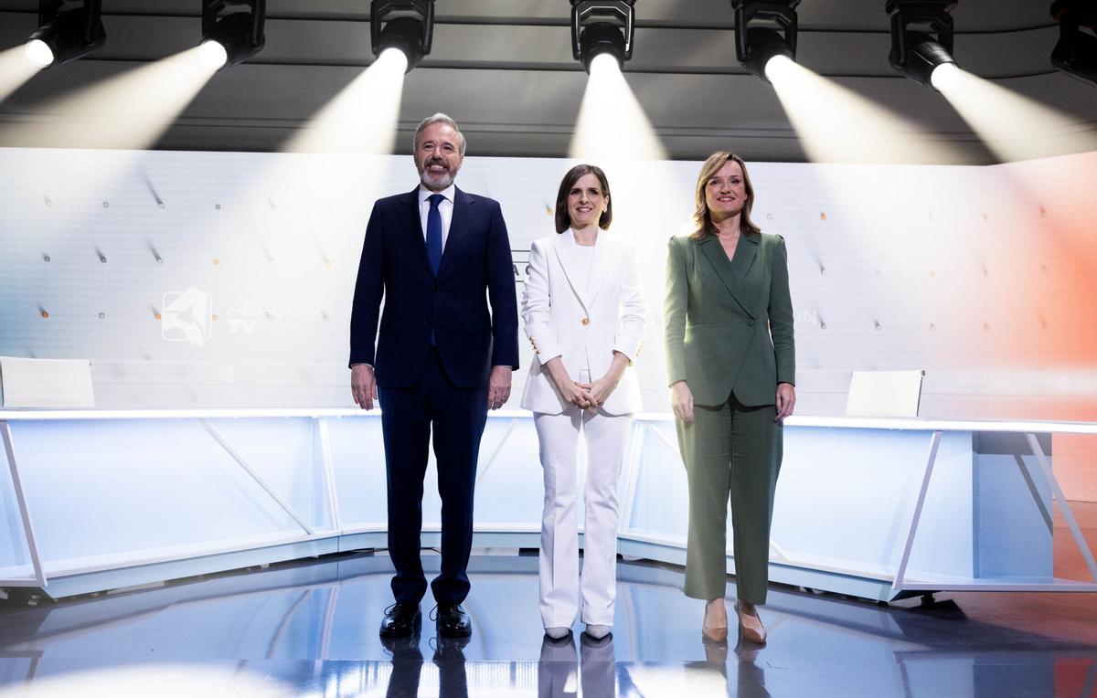 Jorge Azcón, Ana Laiglesia y Pilar Alegría antes del debate