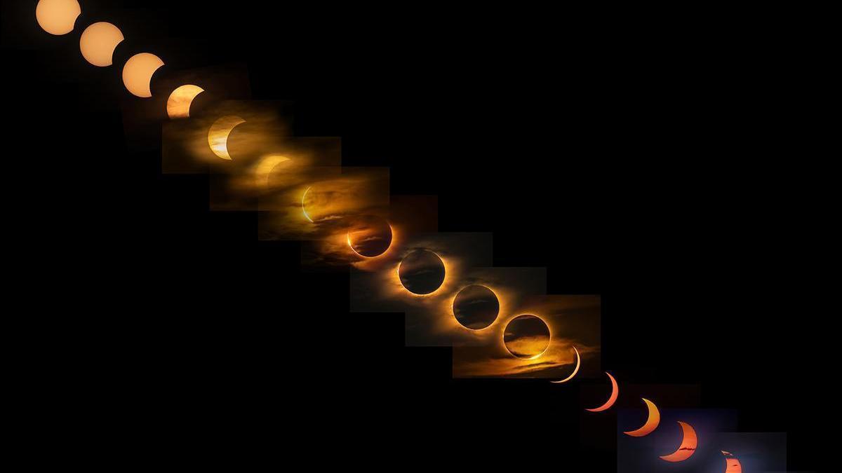 Montaje de las fases del eclipse del miércoles.
