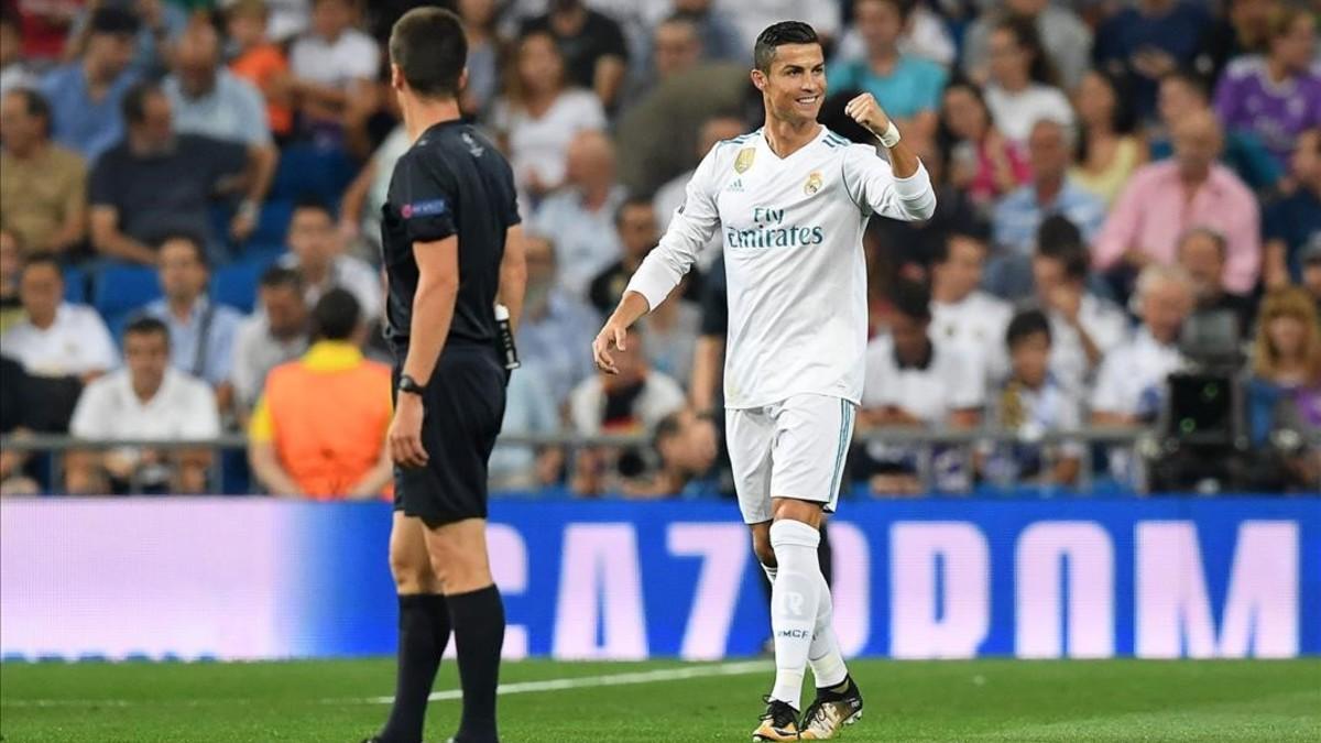 Cristiano Ronaldo celebra el primer gol frente al Apoel