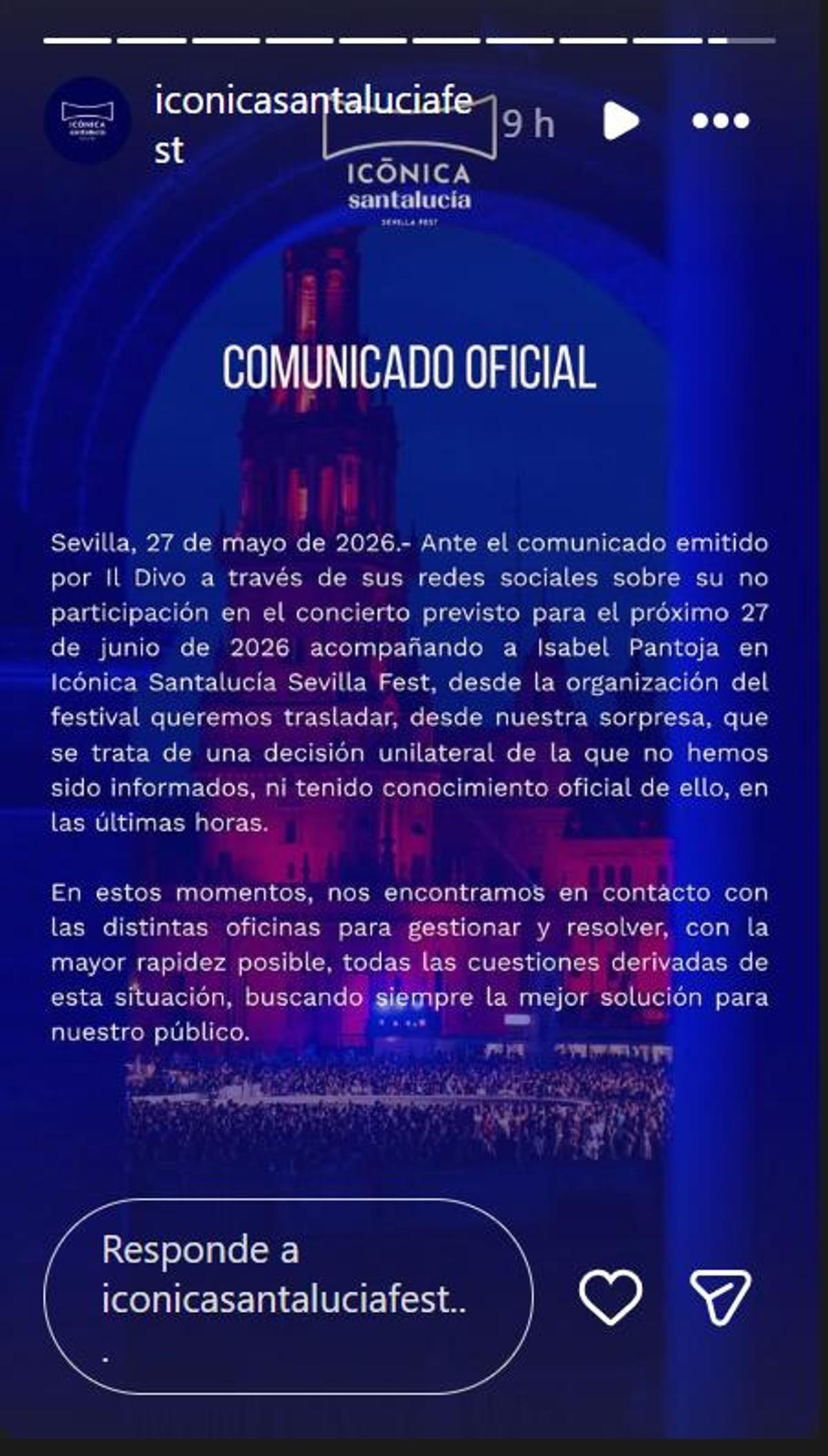 Comunicado de Icónica Santalucía Sevilla Fest