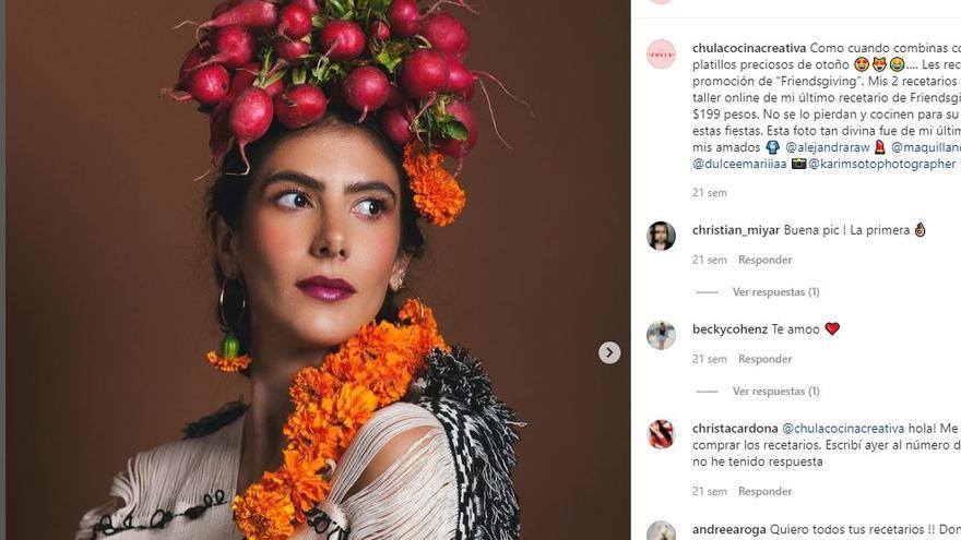 La novia, Karla Covarrubias, en su instagram donde promociona la cocina creativa.