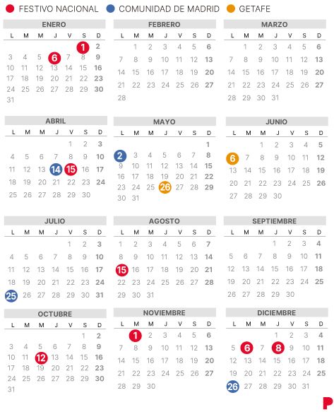 Calendario laboral de Getafe del 2022