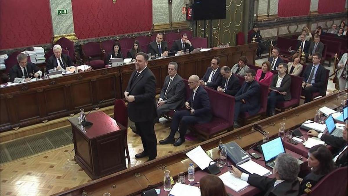 Oriol Junqueras declara en la tercera jornada del juicio del 'procés', en la Sala de Plenos del Tribunal Supremo