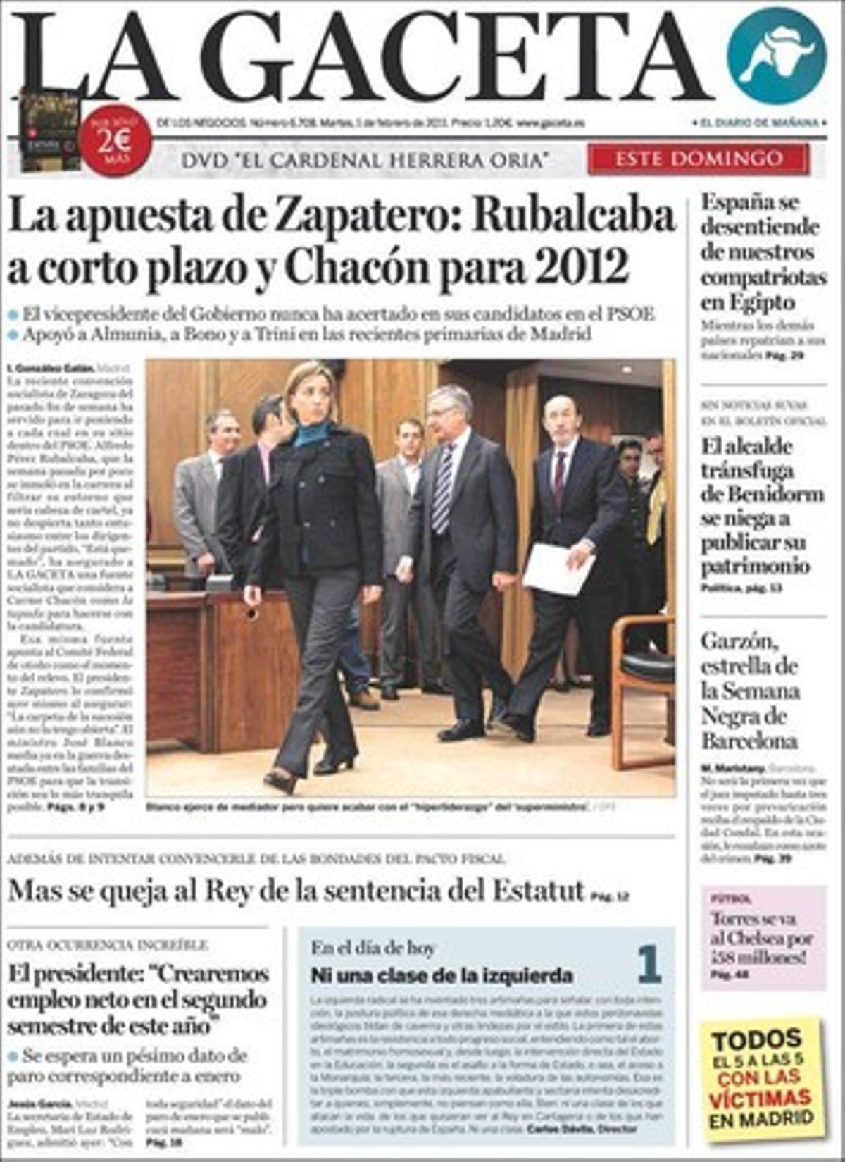 ’La Gaceta’ també destaca que Rabat expedeix una altra remesa de passaports que integren Ceuta i Melilla al Regne del Marroc, que el PP denuncia que els detectius del PSOE van espiar els excònjuges dels seus regidors, i que l’alcalde de Benidorm es nega a publicar els seus béns al butlletí oficial d’Alacant.