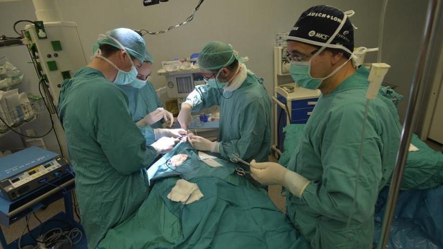 Cirujanos durante una
operación en un hospital
murciano.  L.O.