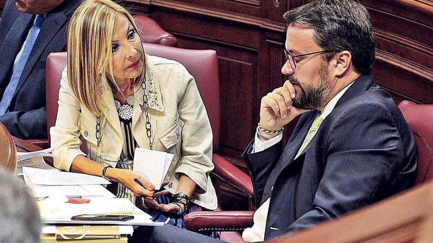 Australia Navarro y Asier Antona, en el Parlamento de Canarias.