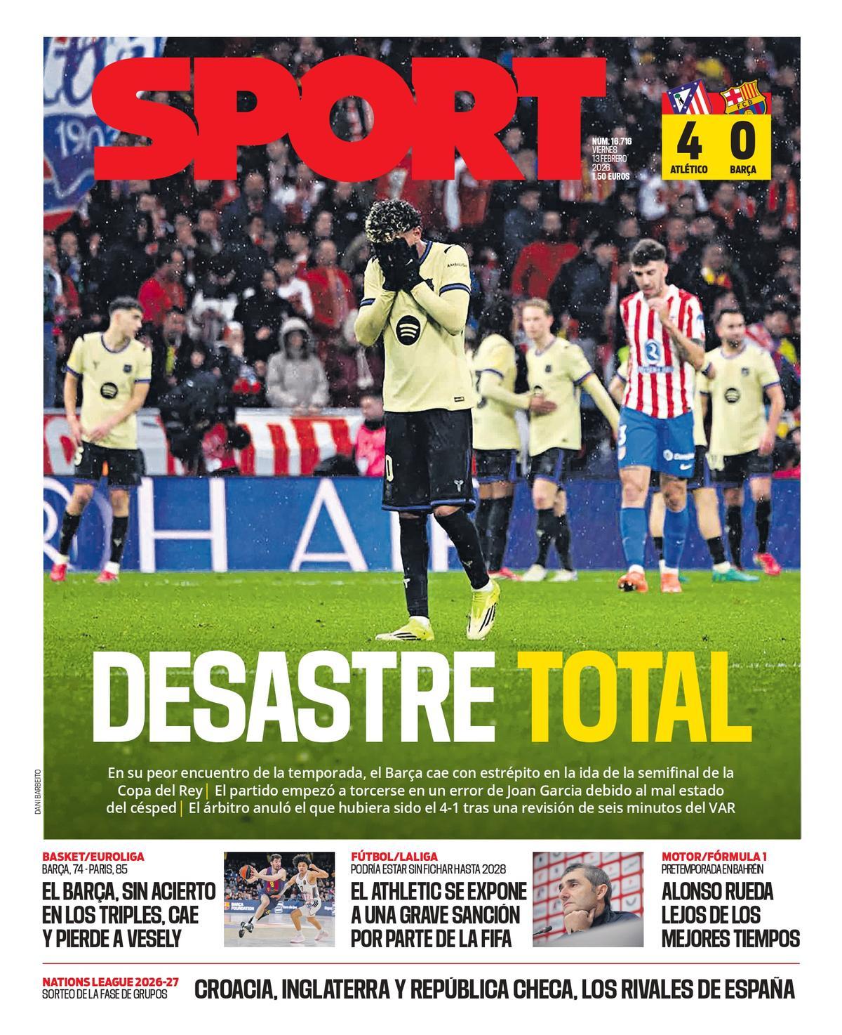 Esta es la portada de SPORT de hoy viernes, 13 de febrero de 2026