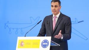 El presidente del Gobierno, Pedro Sánchez, durante el acto de inauguración del Centro de Ensayos de Sistemas Aéreos no Tripulados en Moguer, a 1 de Octubre de 2024 en Huelva (Andalucía, España)