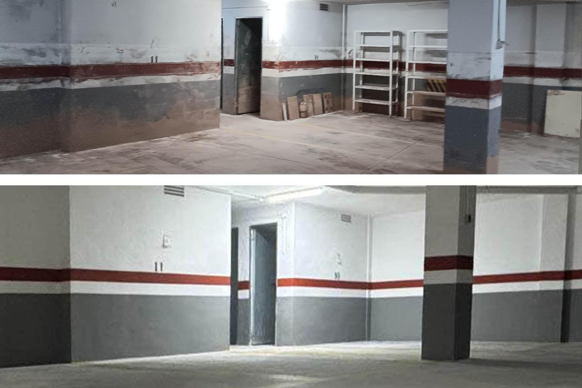 Antes y después de uno de los garajes rehabilitados.
