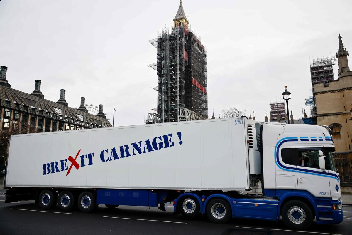 Camión durante una protesta contra el Brexit en Londres.