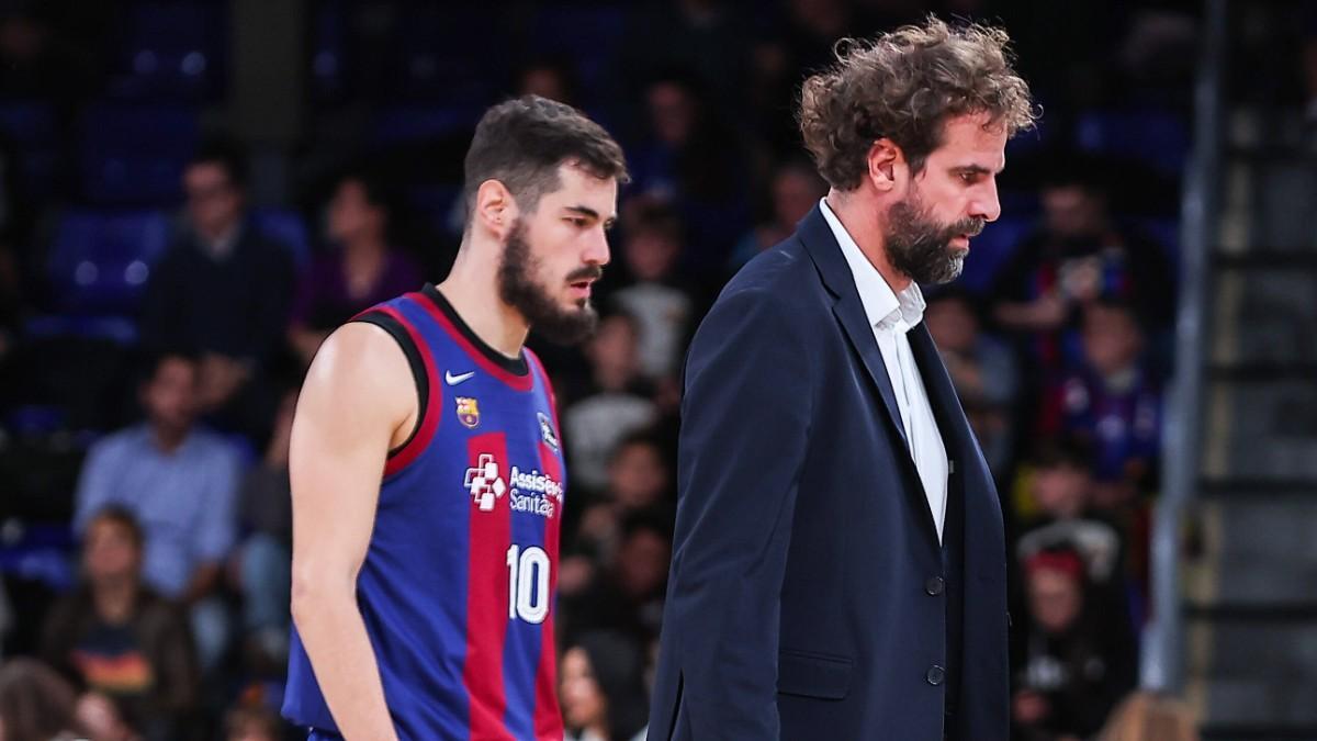 Roger Grimau y Nikola Kalinic, cabizbajos tras caer ante Manresa