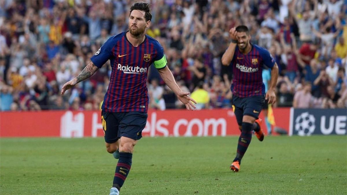 Messi celebra el primer gol de la Champions 18-19