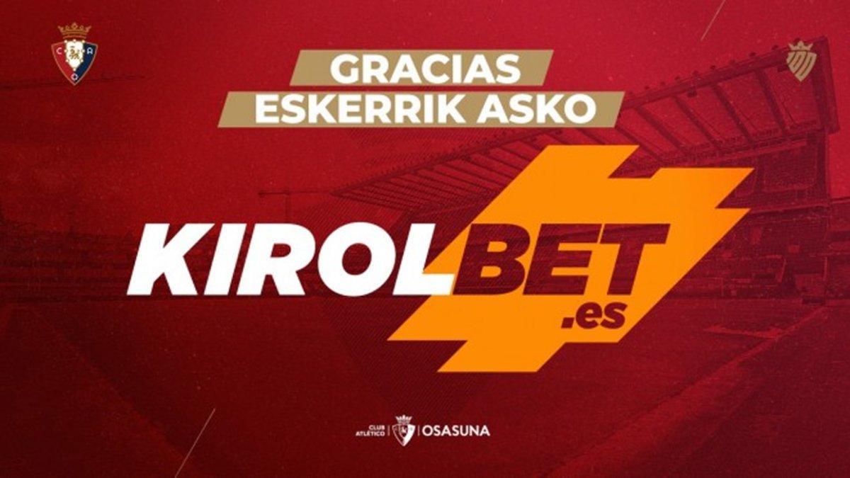 Osasuna comunicó que se desliga de Kirolbet a final de temporada