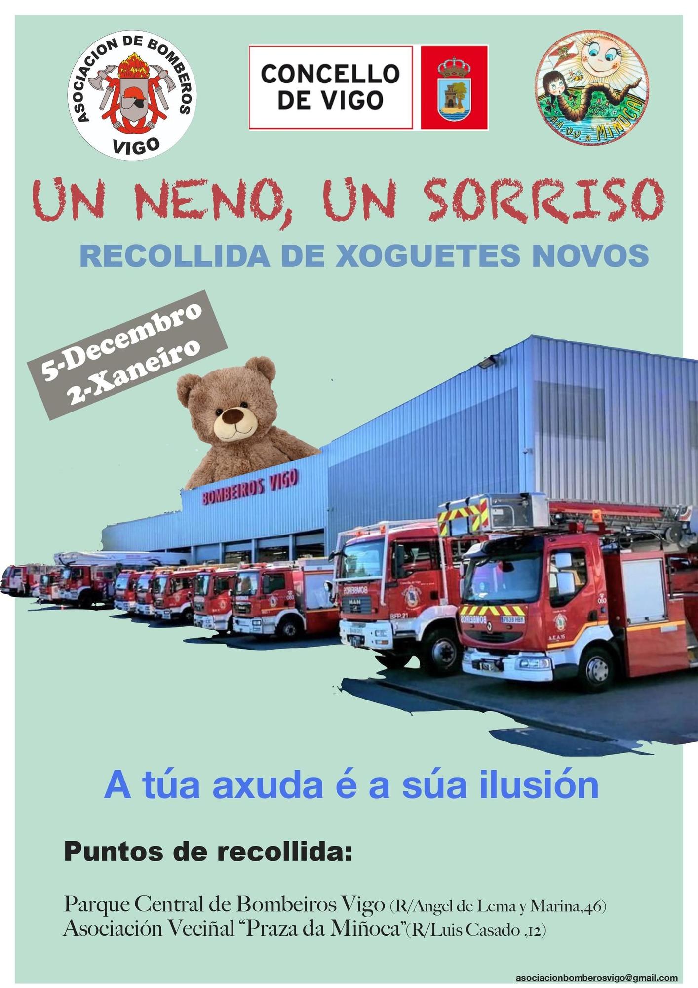 RECOGIDA JUGUETES VIGO: Los bomberos ponen en marcha la campaña solidaria  "Un neno, un sorriso"