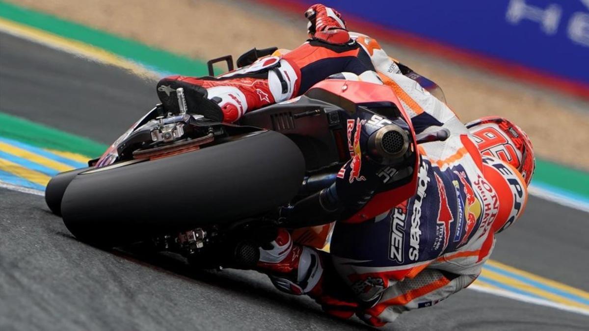 Marc Márquez (Honda), hoy, en Le Mans (Francia), en una de sus vueltas rápidas.