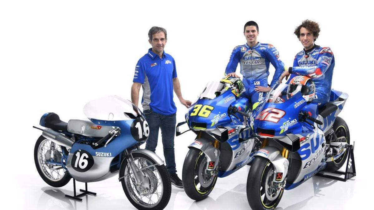 Mir y Rins sobre las nuevas Suzuki GSX-RR y junto Davide Brivio