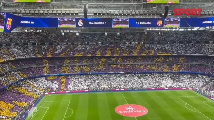 El mosaico del Real Madrid en el Bernabeu para dar la bienvenida al Clásico