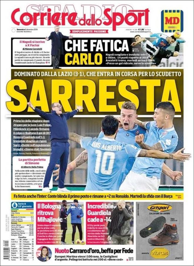 Portada de Il Corriere dello Sport del domingo 8 de diciembre